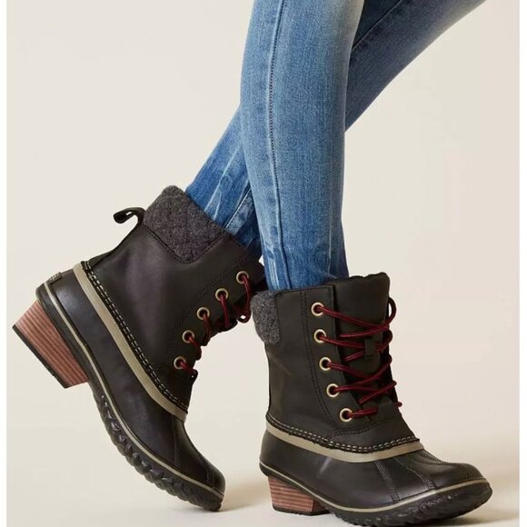 SOREL Gray + Black Slimpack II Waterproof Lace-Up Women's Duck Boots Size 8.5 - Picture 1 of 9